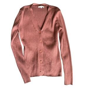 RIHOAS Brown Ribbed Cardigan Sweater - Medium